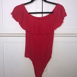 Red of the shoulder bodysuit